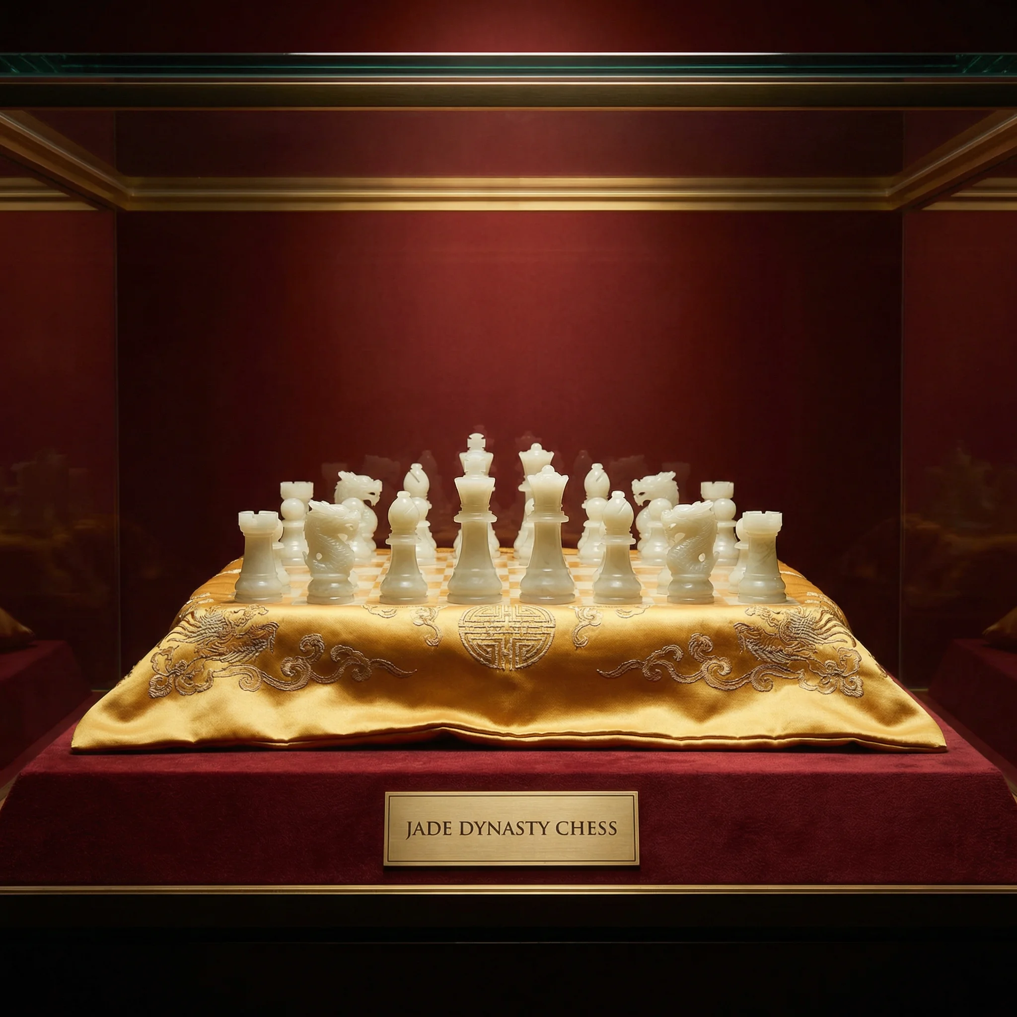和田玉雕琢的宫廷棋盘，展示精美的 84棋牌
